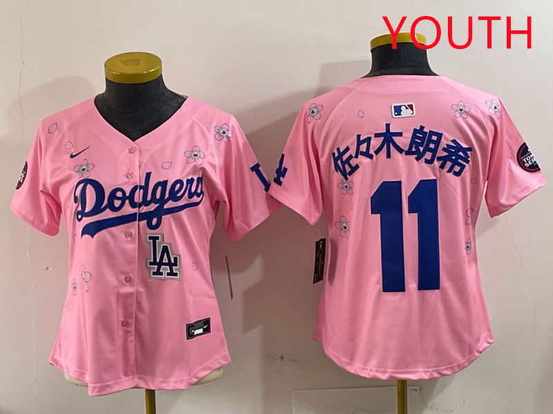 Youth Los Angeles Dodgers 11 R.Sasaki Pink Sakura Edition 2025 Nike MLB Jersey style 1